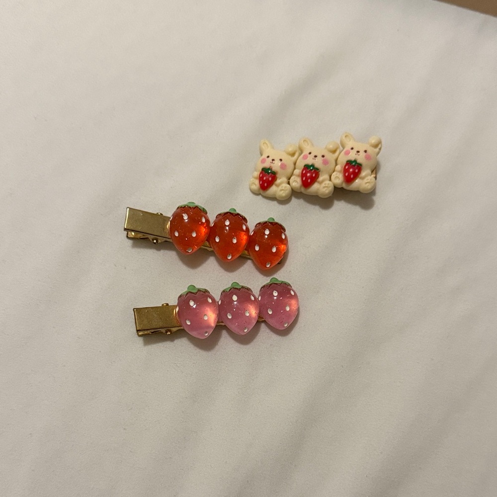 Strawberry and Bunny Hair Clips Set